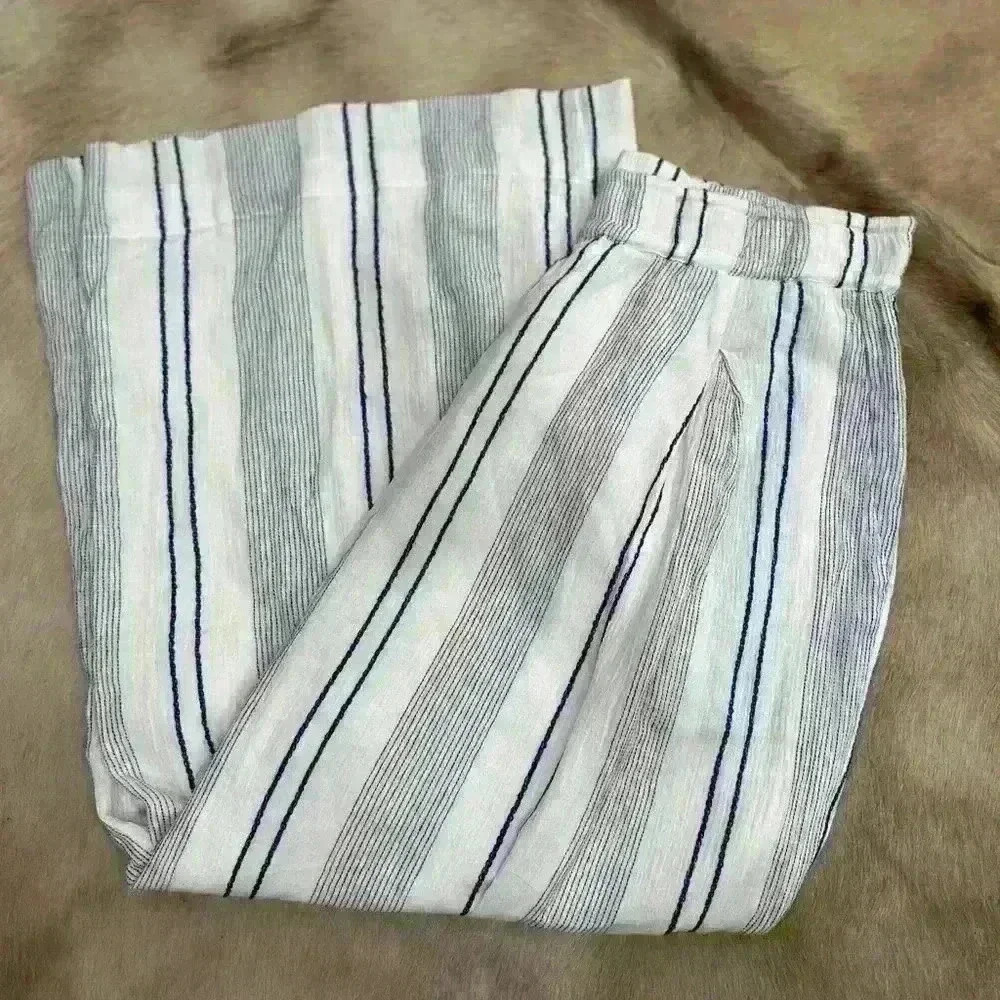 Sundry Striped Wide-Leg Pants Size 3 Women Casual Ankle Linen Pant Boho 35743 - Picture 5 of 5